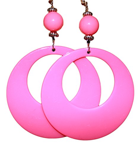 Neon Fluorescent Large Retro Hoop Dangle Costume Earring (Neon Pink)