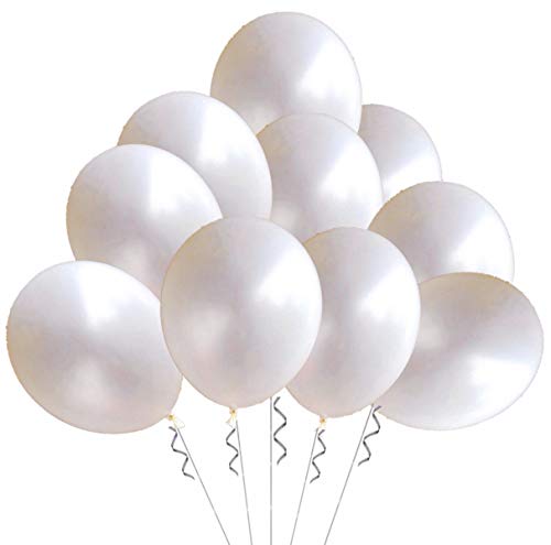 Book Cover Elecrainbow 100 Pack 12 Inch 3.2 g/pc Thicken Round Metallic Pearlescent Latex Balloons - Shining White Balloons for Party Supplies and Decorations