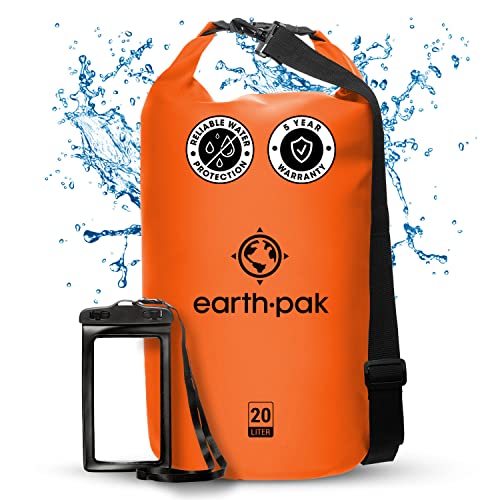 Earth Pak -Waterproof Dry Bag - Roll Top Dry Compression Sack Keeps Gear Dry for Kayaking, Beach, Rafting, Boating, Hiking, Camping and Fishing with Waterproof Phone Case