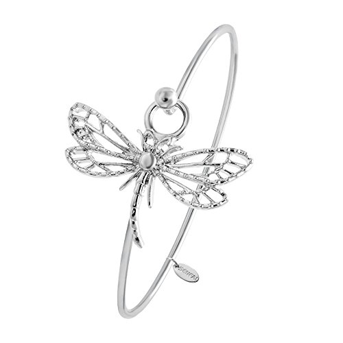 SENFAI New Hollowed-Out Dragonfly Easy Opening Bangle Bracelet Jewelry for Elegant Women (Silver)