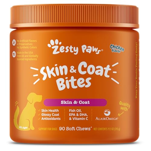 Omega 3 Alaskan Fish Oil Chew Treats for Dogs - with AlaskOmega for EPA & DHA Fatty Acids - for Shiny Coats & Itch Free Skin - Natural Hip & Joint Support + Promotes Heart & Brain Health - 90 Count