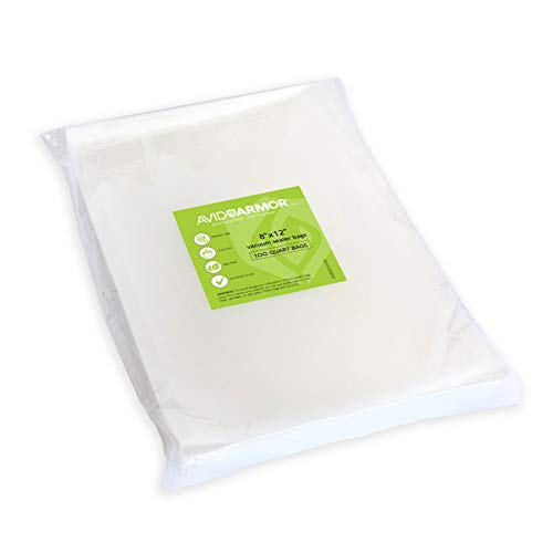 100 Quart Vacuum Sealer Bags Size 8" x 12" for Food Saver, Seal a Meal Type Vac Sealers, Sous Vide Vaccume Safe, BPA Free, Heavy Duty Commercial Grade, Pre-Cut Storage Bag Universal Design Avid Armor