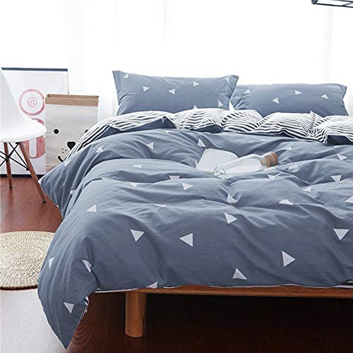 Book Cover Uozzi Bedding Queen Thin Duvet Cover Set Blue Gray & Triangles 3 Pieces (1 Comforter Cover 90x90 + 2 Pillow Shams) 800 - TC Luxury Winter Modern Style with 4 Ties Zipper