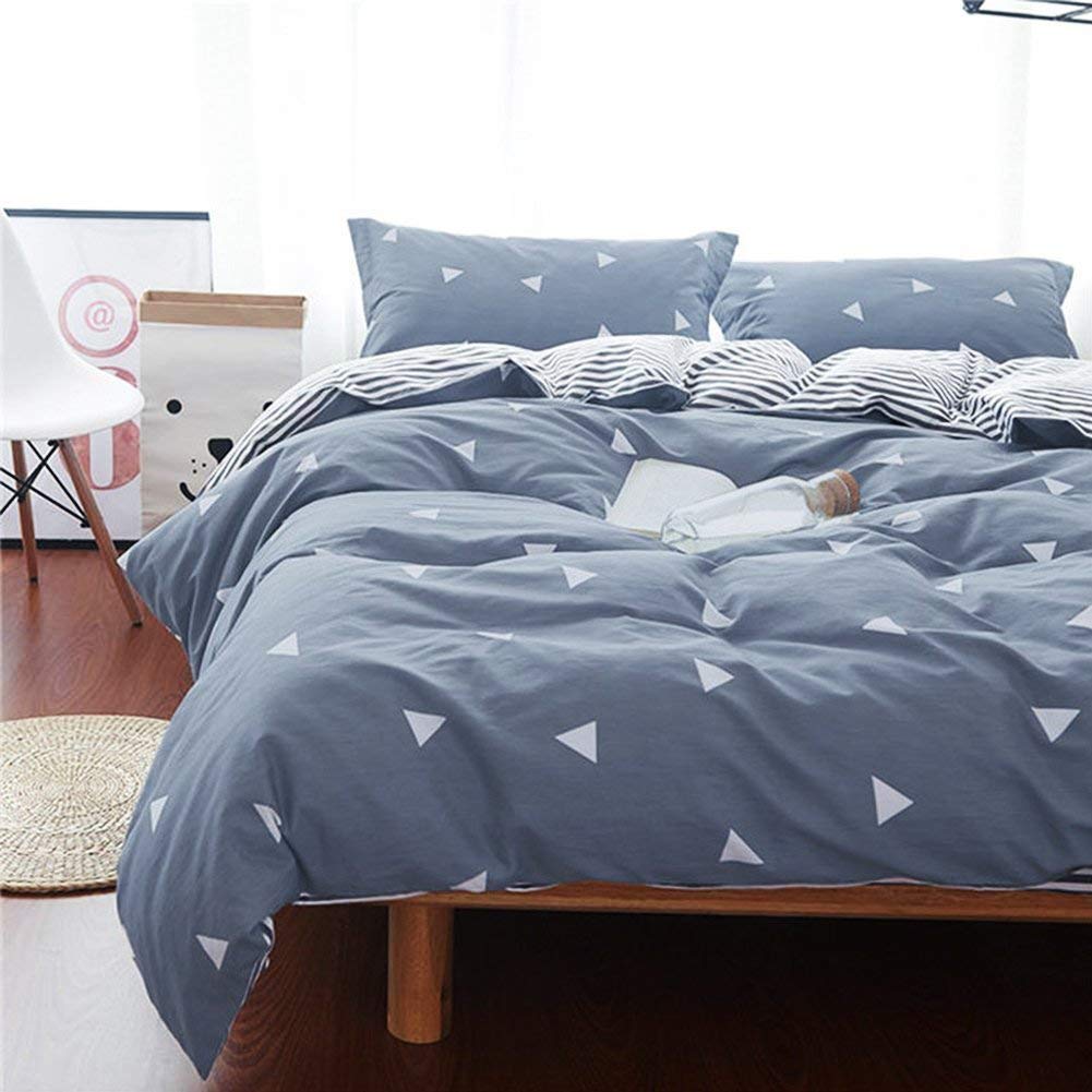 Book Cover 3 Pieces Duvet Cover Set Blue Gray with White Triangles - Ultra Soft and Easy Care Design Summer Bedding Duvet Cover King Size 102x90+ 2 Pillow Shams- 800 TC with Zipper Closure 4 Corner Ties Blue-gray King (1 duvet cover + 2 pillow shams)