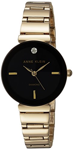 Book Cover Anne Klein Women's AK/2434BKGB Diamond-Accented Gold-Tone Bracelet Watch