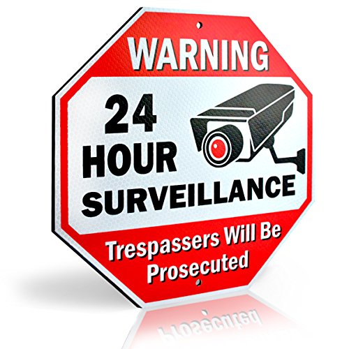Book Cover Signs Authority Reflective Warning 24 Hour Surveillance No Trespassing Metal Sign for Home Business Video Security CCTV Camera 12â€ by 12â€ Aluminum