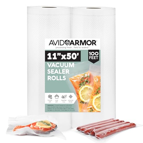 Avid Armor Vacuum Seal Rolls, Vac Seal Bags for Food Storage, Meal Saver Freezer Vacuum Sealer Bags, Sous Vide Bags Vacuum Sealer, Non-BPA Vacuum Sealer Bags, 11 inches by 50 feet, Pack of 2