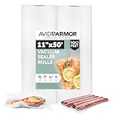 11x50 Vacuum Sealer Bags Roll. 2 Pack for Food Saver, Seal a Meal Vac Sealers Heavy Duty Commercial, BPA Free, Sous Vide Vaccume Safe, Cut to Size Storage Bag Rolls 100 Feet Embossed Avid Armor