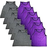 BlueDot Trading Youth Sports Scrimmage Pinnies Training Vest for team practice for soccer, football, basketball, Lacrosse, and more, Combo Purple/Grey, 12 Pack