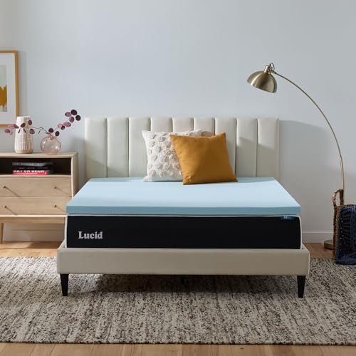 Lucid 3 Inch Memory Foam Mattress Topper, Full XL Size – Cooling Gel Bed Topper – Preassure-Relieving Deep Plush Feel – Ventilated Breathable Design – CertiPur Certified - Dorm Room Essentials