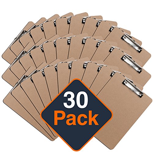 Book Cover Clipboards (Set of 30) by Office Solutions Direct! ECO Friendly Hardboard Clipboard Pack, Low Profile Clip Standard A4 Letter Size, Classroom Supplies