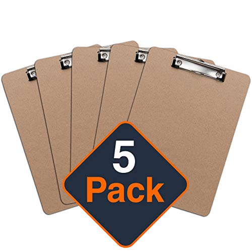 Clipboards (Set of 5) Hardboard Clipboard Low Profile Clip Standard A4 Letter Size