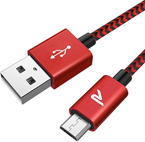 RAMPOW Braided Micro USB Cable 6.5ft, Samsung QC 3.0 Fast Charger Cable, Micro USB Charging Cord Compatible with Galaxy S7/S6, Sony, Motorola and More - Red