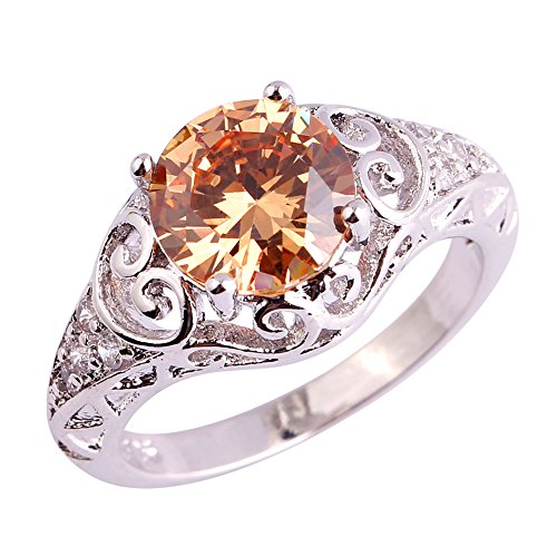 Psiroy 925 Sterling Silver Created Morganite Filled Floral Cocktail Anniversary Ring Size 8