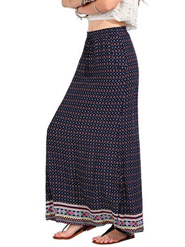 Milumia Women's Boho Vintage Print Pockets A Line Maxi Skirt