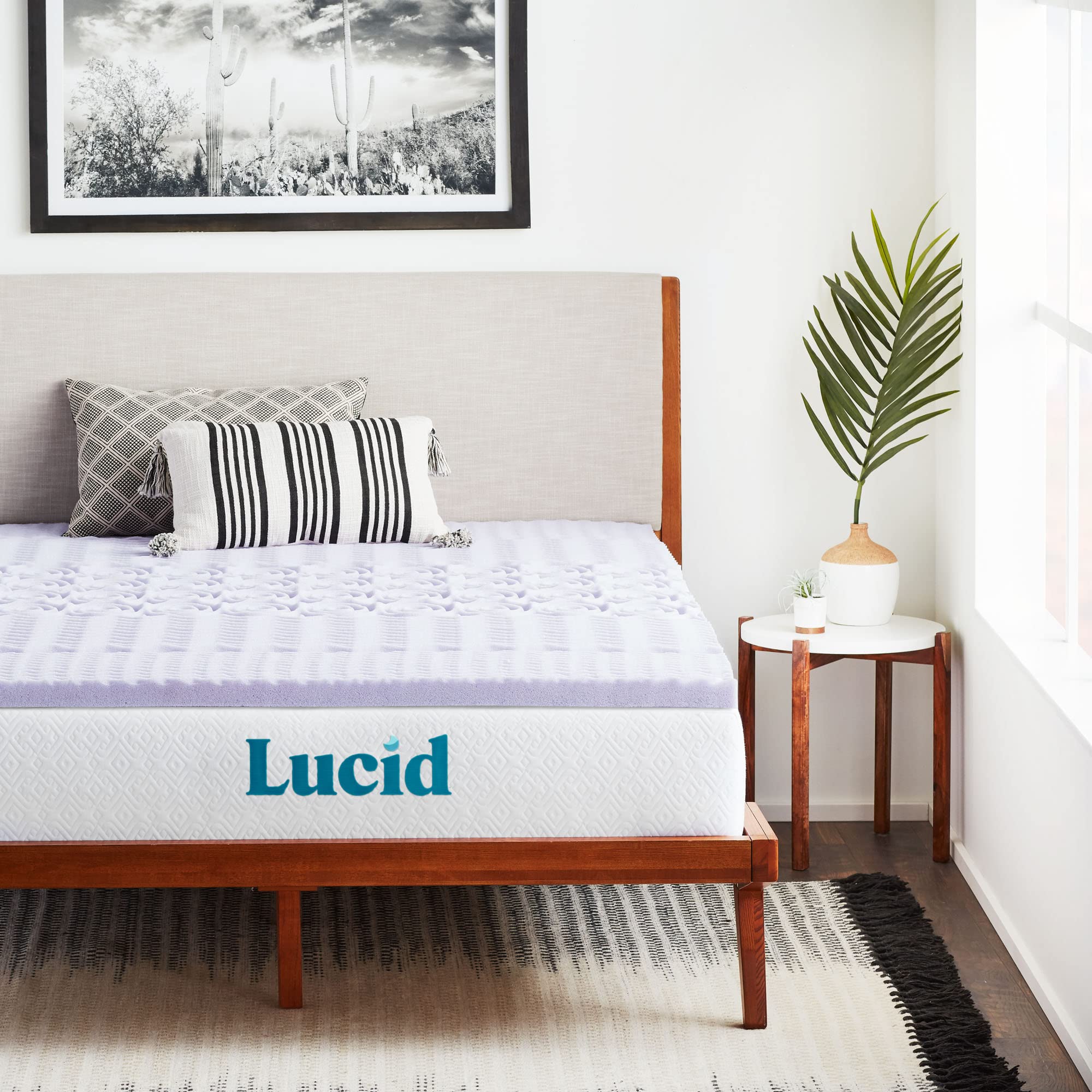Book Cover Lucid 2 Inch Mattress Topper California King – Memory Foam Mattress Topper California King – 5 Zone Lavender Infusion – CertiPur Certified Foam – Dorm Room Essentials Lavender California King 2 Inch Topper Only