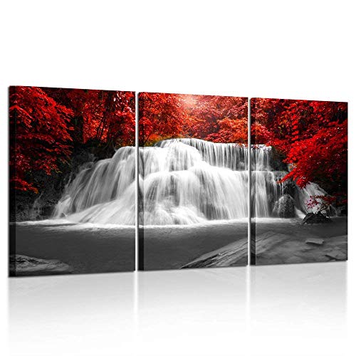 Book Cover Kreative Arts Black White and Red Canvas Wall Art 3 Pieces Red Woods Waterfall Canvas Print Landscape Paintings Framed Picture for Office and Home DÃ©cor Ready to Hang 16x24inchx3pcs
