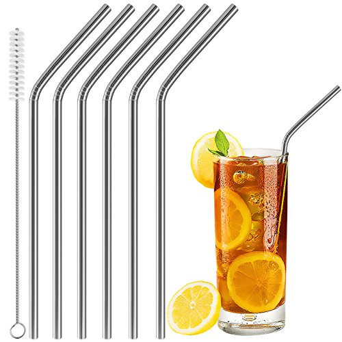 Book Cover Acerich Set of 6 Stainless Steel Straws, Acerich Reusable Metal Straws for 30 oz & 20 oz Tumblers Cups Mugs Cold Beverage, Free Cleaning Brush Included