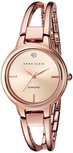 Book Cover Anne Klein Women's AK/2626RGRG Diamond-Accented Dial Rose Gold-Tone Open Bangle Watch