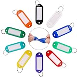 50 Pack Key Tags, Plastic ID Labels Tags with Split Ring Label Window, Assorted Colors