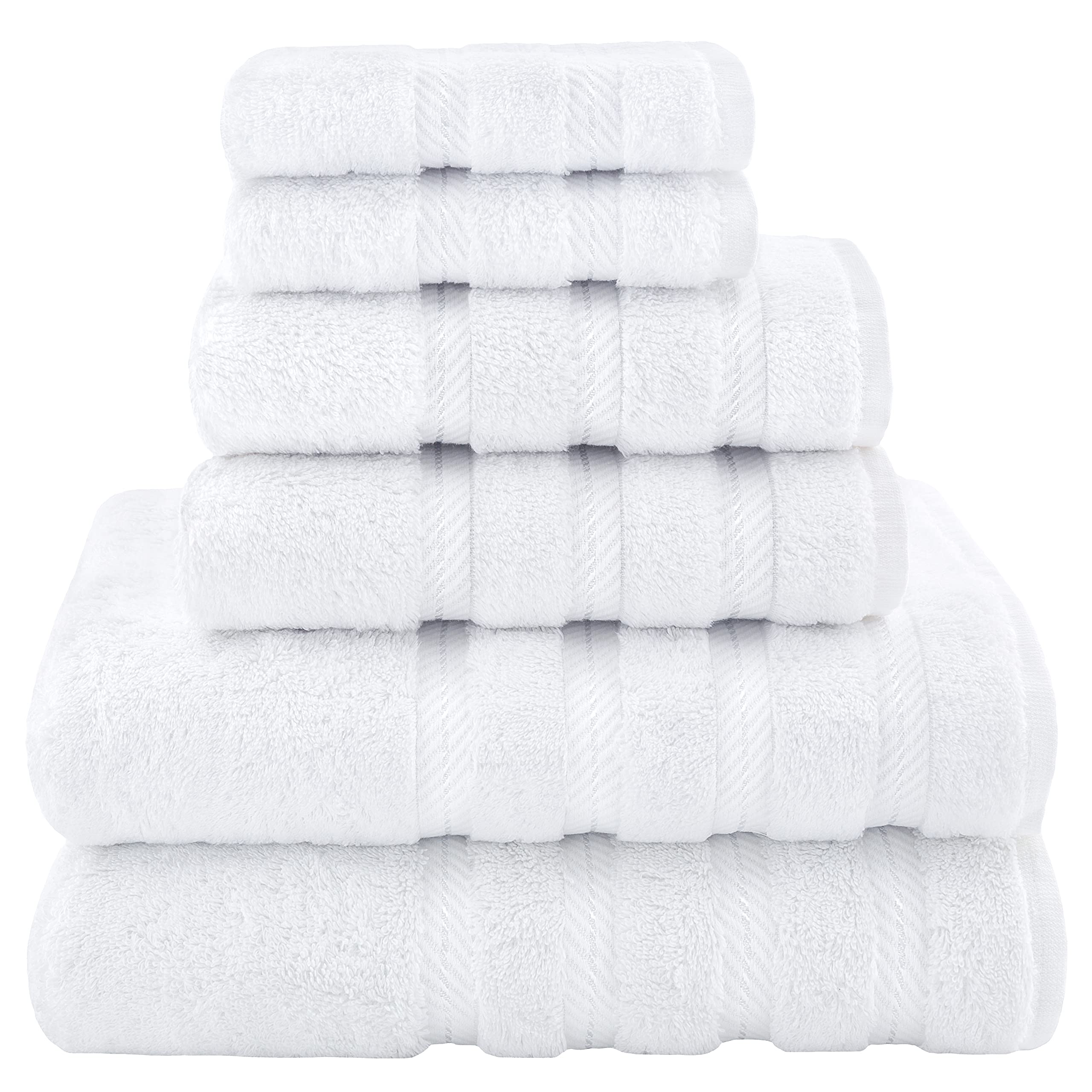 Book Cover American Soft Linen Luxury 6 Piece Towel Set, 2 Bath Towels 2 Hand Towels 2 Washcloths, 100% Turkish Cotton Towels for Bathroom, White Towel Sets 6 Piece Towel Set Bright White