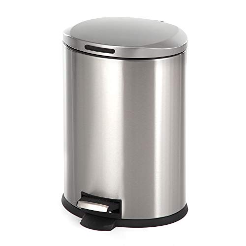 Book Cover Home Zone Living 3 Gallon Kitchen Trash Can, Small Semi Round Stainless Steel, Step Pedal, 12 Liter