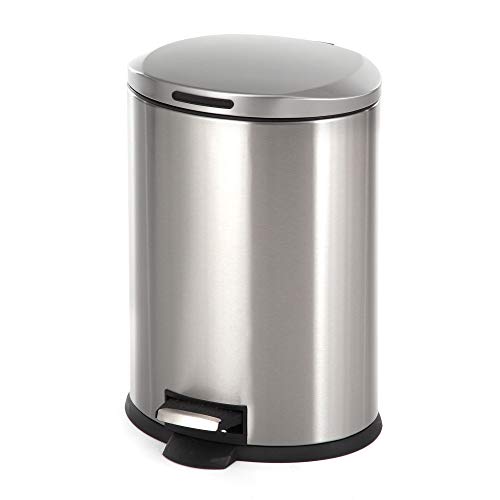 Home Zone Living 3 Gallon Kitchen Trash Can, Small Semi Round Stainless Steel, Step Pedal, 12 Liter