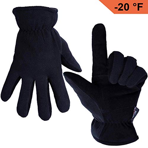 Book Cover OZERO Deerskin Suede Leather Palm and Polar Fleece Back with Heatlok Insulated Cotton Layer Thermal Gloves, Large - Denim-Black