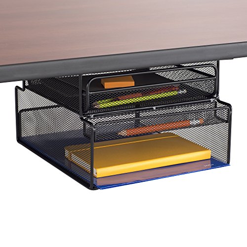 Safco Products 3244BL Onyx Mounted Under-Desk Hanging Storage, Convenient Organization, Ideal for Sit-Stand Workstations, Black,"10.25""w x 12.37""d x 7.25""h"