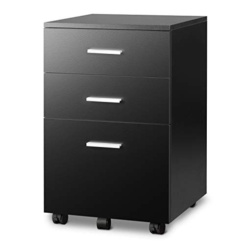 Book Cover DEVAISE 3 Drawer Wood Mobile File Cabinet, Rolling Filing Cabinet for Letter/A4 Size, Black