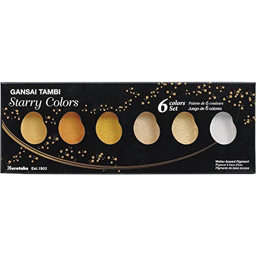 Kuretake GANSAI TAMBI STARRY COLORS, 6 colors set, Watercolor paint for Professional, for artists and crafters,Illustrations, Drawing, Lettering, Made in Japan