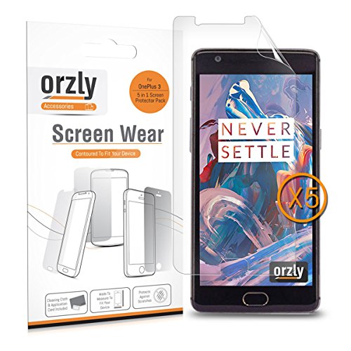 Book Cover Orzly OnePlus 3 / OnePlus 3T Screen Protectors, Multi-Pack of 5 Transparent Screen Guards Sheets for The ONE Plus Three Smartphone (Original 2016 Model & OnePlus 3T Version)