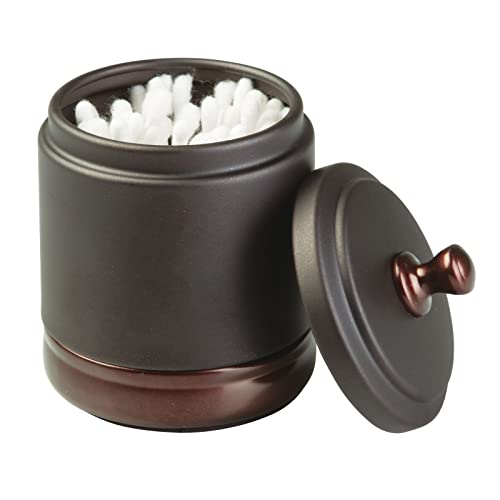 mDesign Metal Bathroom Vanity Storage Organizer Canister Jar for Cotton Balls, Swabs, Makeup Sponges, Bath Salts, Hair Ties, Jewelry - Bronze with Warm Brown Accents 1 Pack