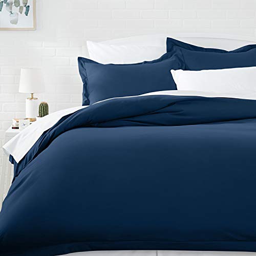 Amazon Basics Light-Weight Microfiber Duvet Cover Set with Snap Buttons - Twin/Twin XL, Navy Blue