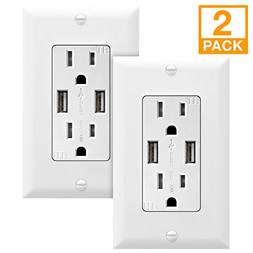 TOPGREENER 4.8A High Speed USB Wall Outlet, 15A Tamper-Resistant Receptacles, Compatible with iPhone XS/MAX/XR/X/8/7, Samsung Galaxy S9/S8/S7, LG, HTC & Other Smartphones, UL Listed, TU21548A, 2 Pack