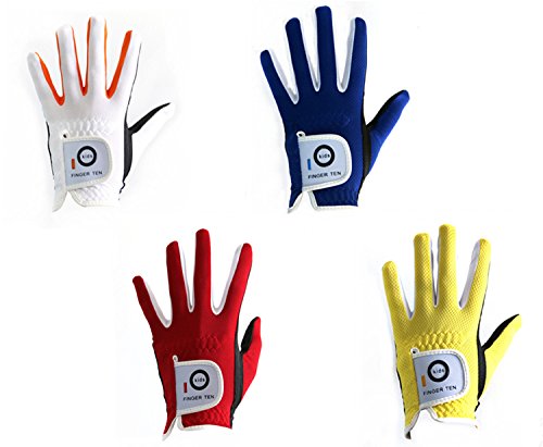 FINGER TEN Junior Kids Dura Feel White Blue Red Yellow Golf Gloves (Medium White, Left)