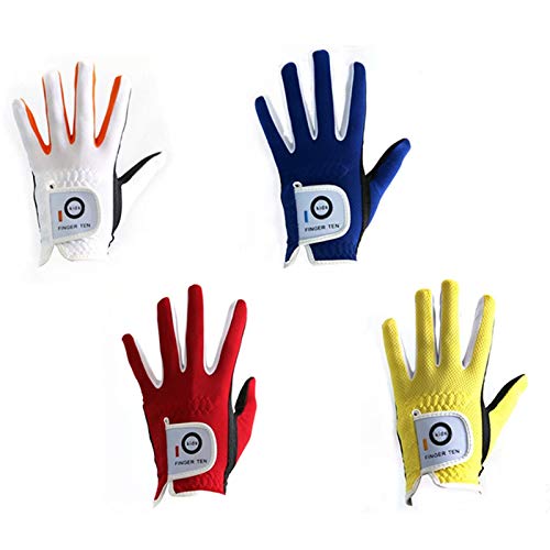 Golf Gloves Junior Kids Youth Toddler Boys Girls Left Hand Right Hand Dura Feel White Blue Red Yellow Golf Glove Extra Value 2 Pack Age 4-11 Years Old (Large(Age 7-8) Blue, Worn on Left Hand)