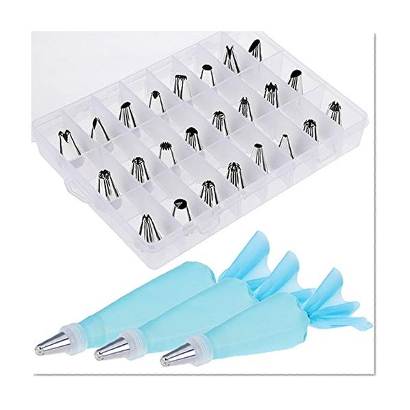 Book Cover Vastar Cake Decorating Supplies Kit - 30 in 1 cake decorations, 24Pcs Professional Stainless Steel DIY Icing Tips with 3 Reusable Coupler & Storage Case & 3 Sizes Silicone Cake Decorating Pastry Bags