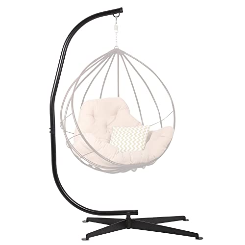 Hammock Chair Stands Hanging Hammock Stands,C Stand Outdoor Solid Steel Heavy Duty Stand Only Construction for Hanging Hammock Air Porch Swing Chair Indoor，360-Degree Rotation Black