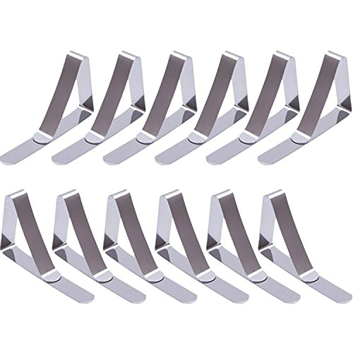 EBOOT 12 Packs Tablecloth Clips Stainless Steel Table Cover Clamps Table Cloth Holders (Silver, 2.96 x 1.77 inches)
