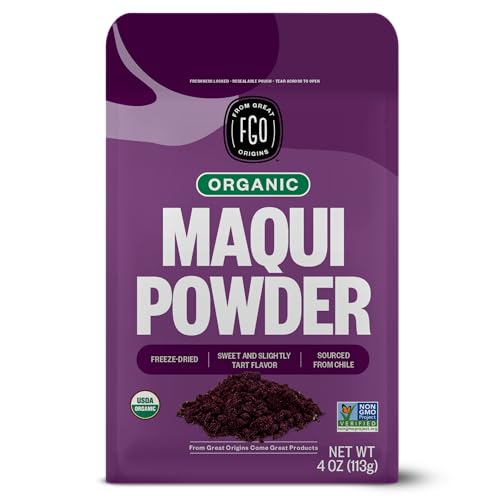 FGO Organic Maqui Powder, 4oz Resealable Pouch, Freeze Dried Superfood Berry from Chile, for Desserts and Smoothies (Pack of 1)