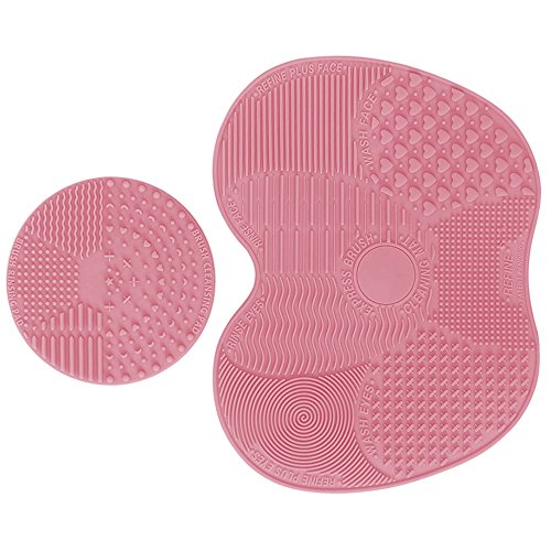 Makeup Brush Cleaning Mat, ESARORA Makeup Brush Cleaner Pad Set of 2 Cosmetic Brush Cleaning Mat Portable Washing Tool Scrubber Suction Cup (Light Pink)