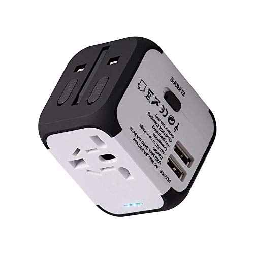 UPPEL Travel Adapter with Dual USB All-in-one Worldwide Travel Chargers Adapters for US EU UK AU About 152 Countries Universal Power Plug Adapter Charger with Dual USB and Safety Fuse (White)