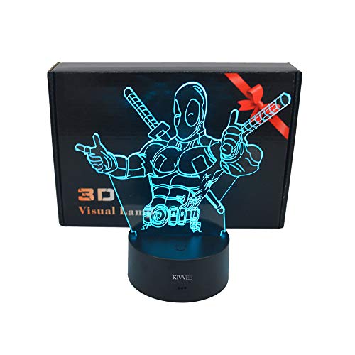 Book Cover VALEN 3D Desk lamp Acrylic Deadpool Night Light 7 Color Change Furniture Decorative Colorful Gift Household Accessories Boy Toys