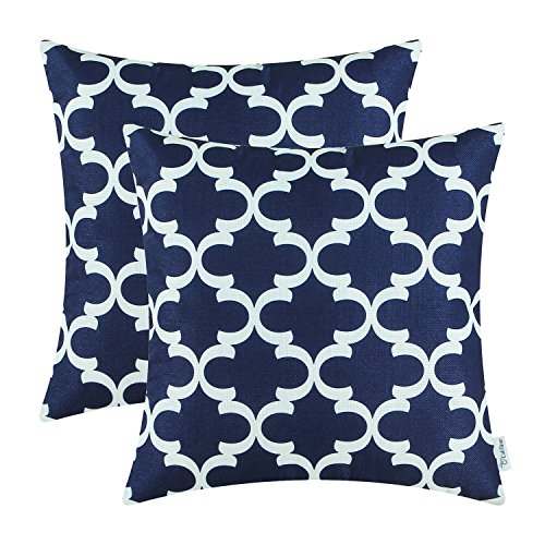 Book Cover CaliTime Pack of 2 Soft Canvas Throw Pillow Covers Cases for Couch Sofa Home Decor Modern Quatrefoil Accent Geometric 18 X 18 Inches Navy Blue