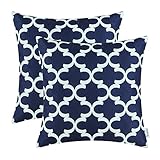 CaliTime Pack of 2 Soft Canvas Throw Pillow Covers Cases for Couch Sofa Home Decor Modern Quatrefoil Accent Geometric 18 X 18 Inches Navy Blue