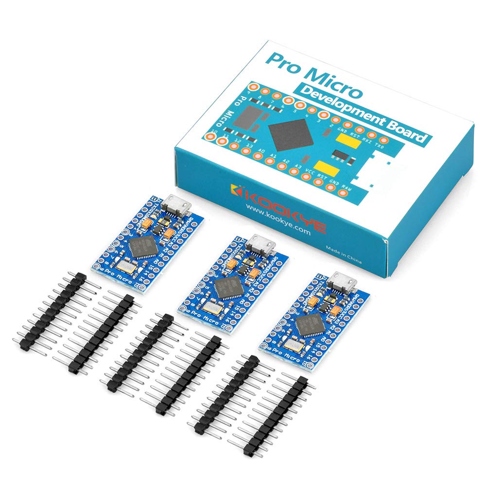 KOOKYE 3PCS Pro Micro ATmega32U4 5V/16MHz Module Board 2 Row Pin Header for Arduino Mini Leonardo Pro Micro *3