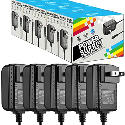 12V DC Power Supply 2A 24W Adaptor, SANSUN 12 Volt Power Supply for LED Strip Lights, AC120V to DC12V Transformers (Pack of 5)