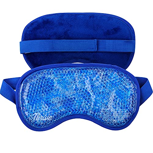 Eye Mask (Blue) - Gel Beads Hot/Cold Pack - Fabric Back - Innovative Reusable Gel Beads Provides Both ice or Heat Pain Relief and Therapy Treatments. Great for migraines, Headaches + More