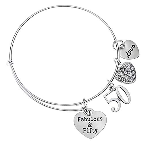 50th Birthday Charm Bracelet, Fabulous and Fifty Birthday Gifts for Women, 50th Birthday Gift Ideas